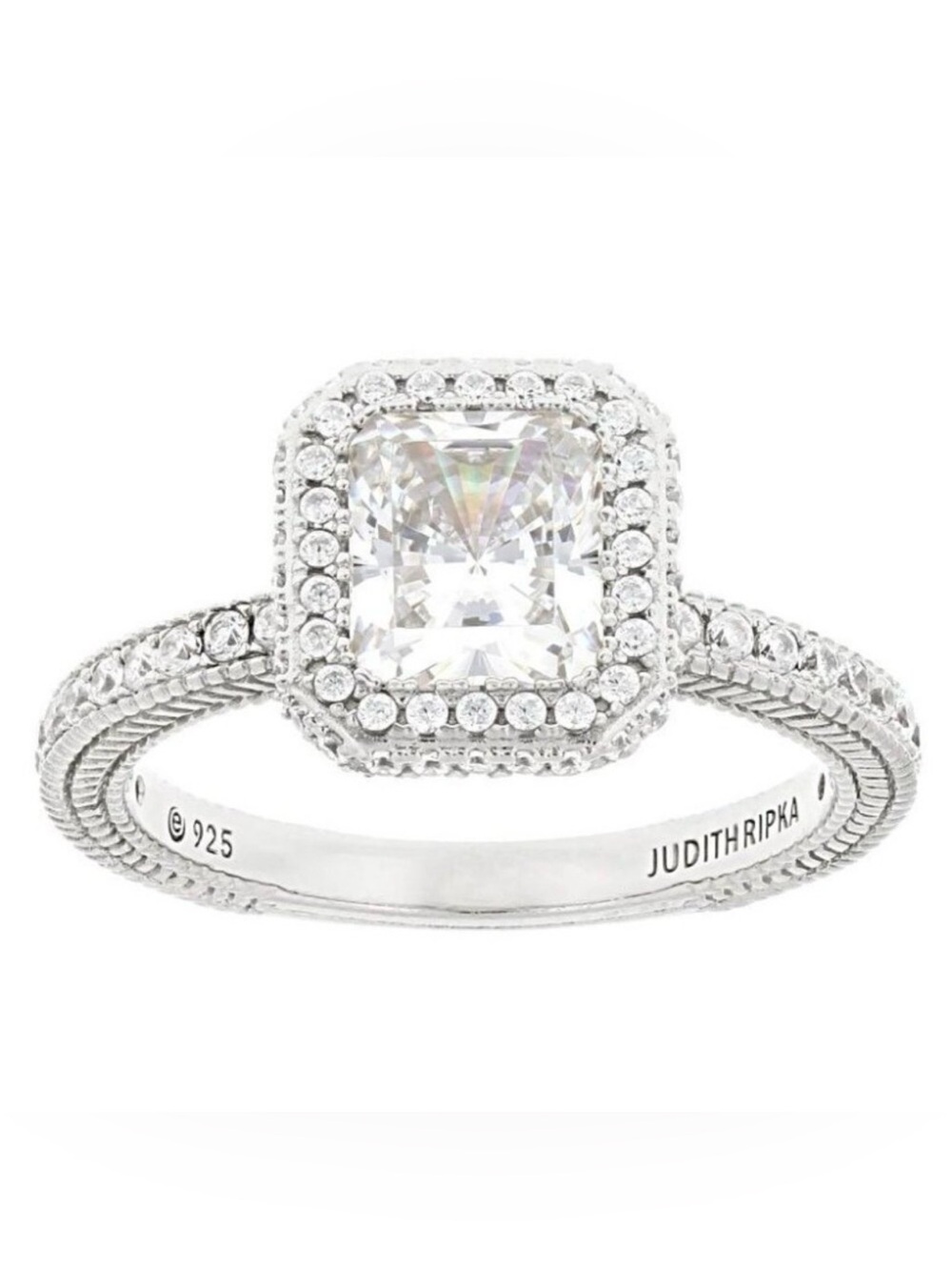 Judith Ripka Luxury Designer Couture Runway Authentic Formal Silver Halo Ring